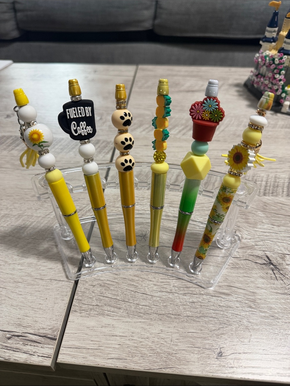 Yellow Floral & Novelty Decorative Pen Set Black Ink